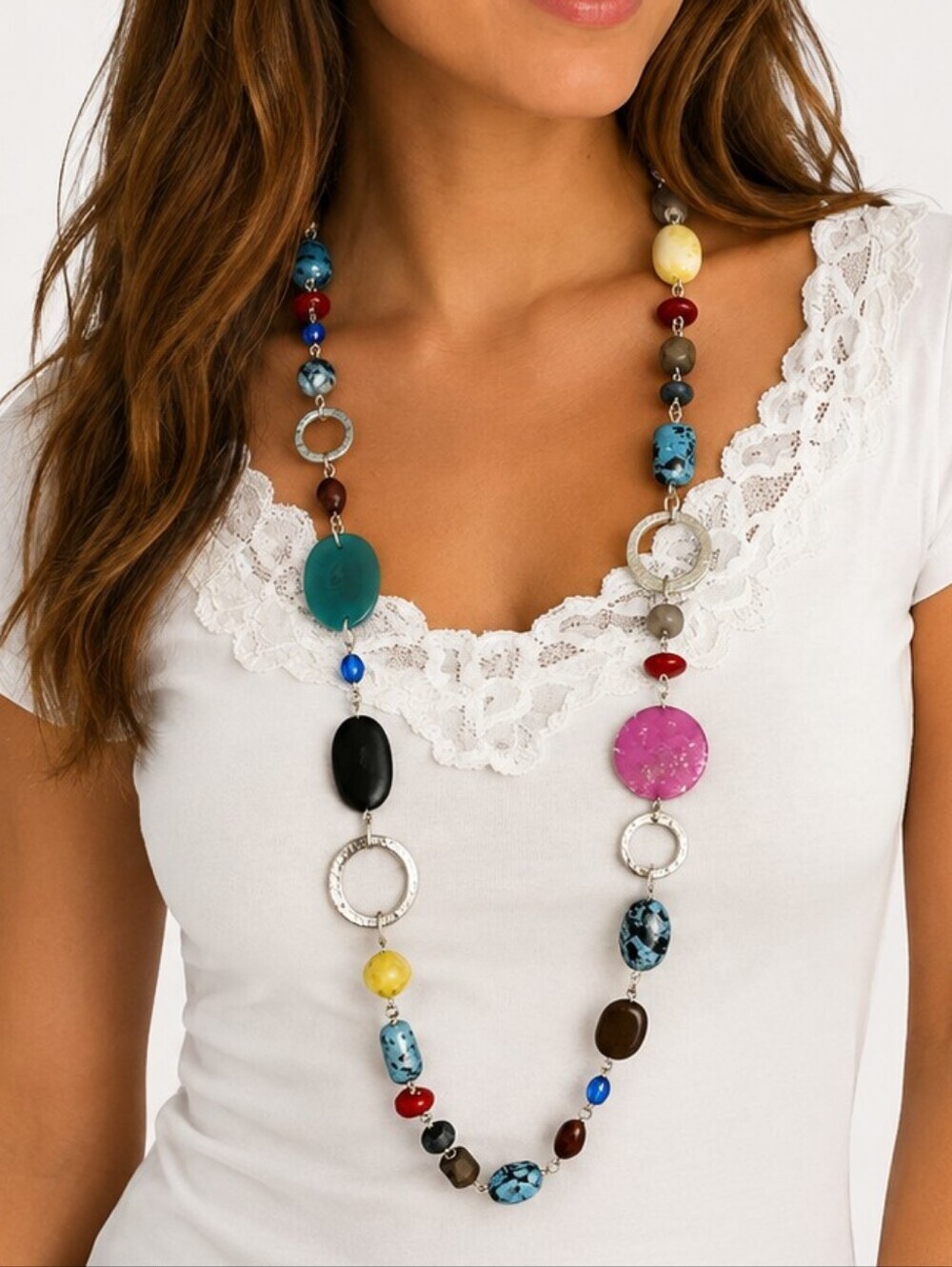 3/$30 VTG Colorful Rainbow Acrylic Beaded Chain Necklace